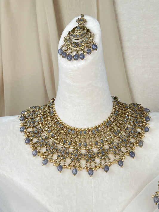Gray Bib Style Necklace Set