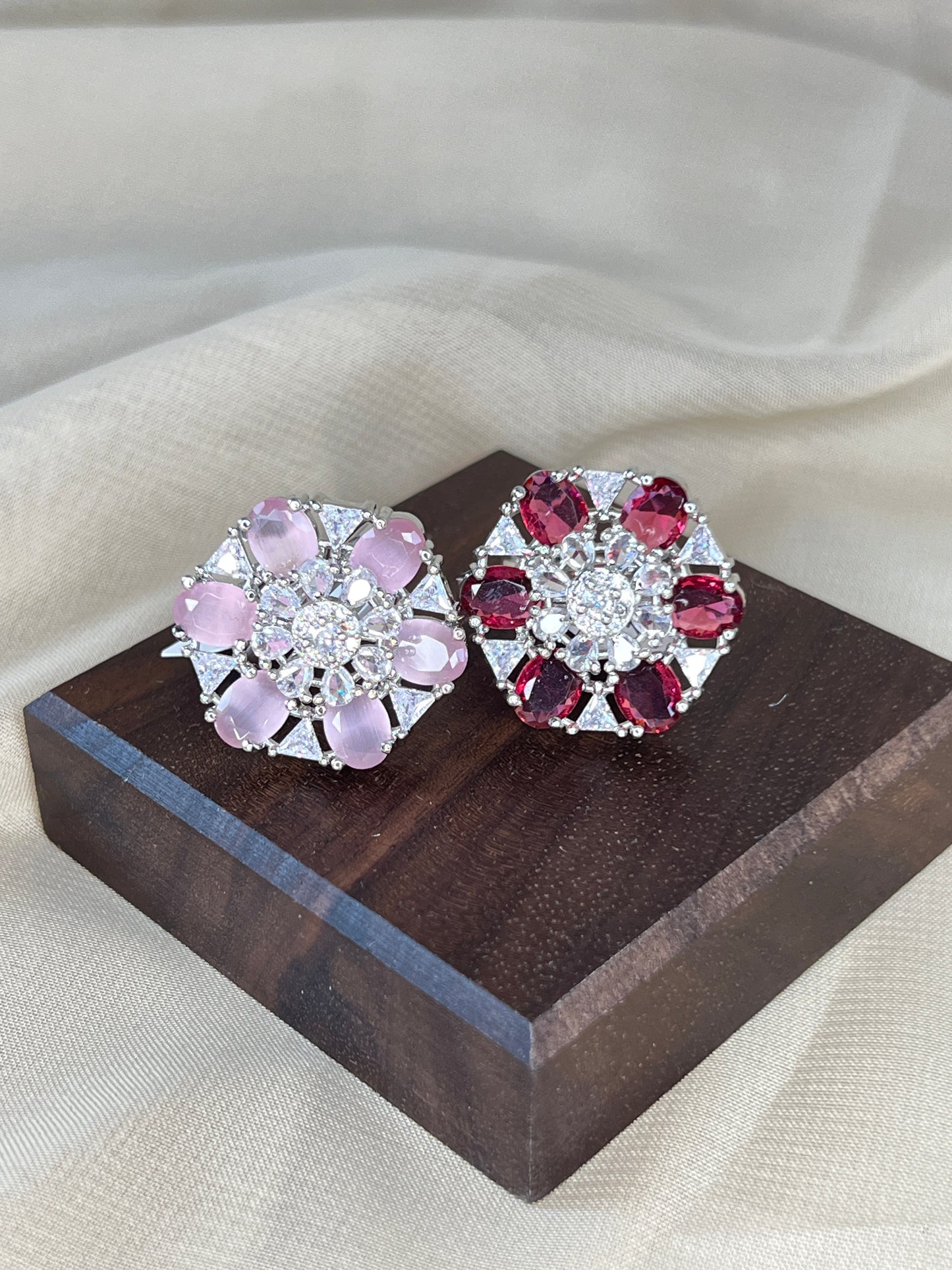 American Diamond Flower Adjustable Ring