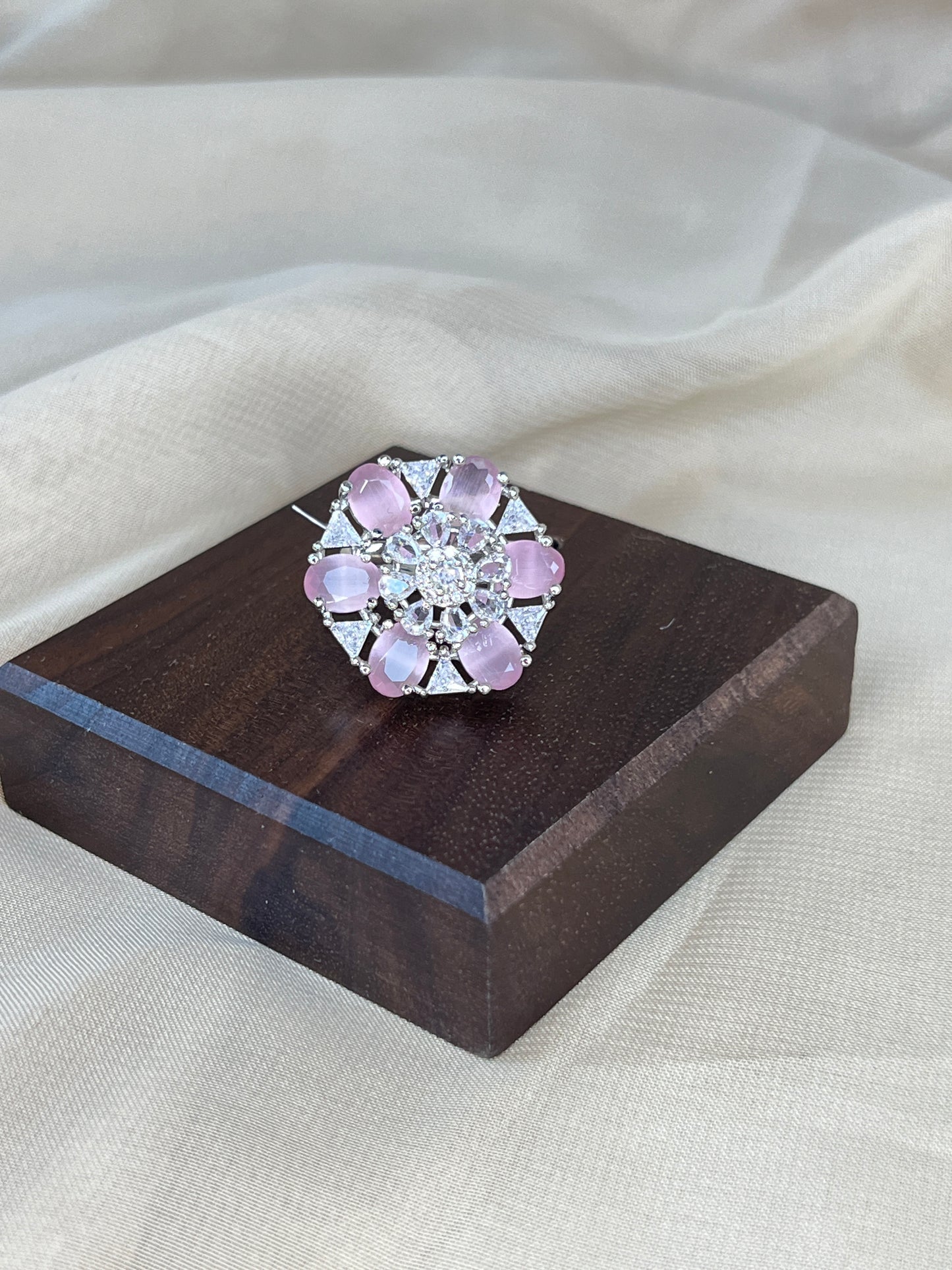 American Diamond Flower Adjustable Ring