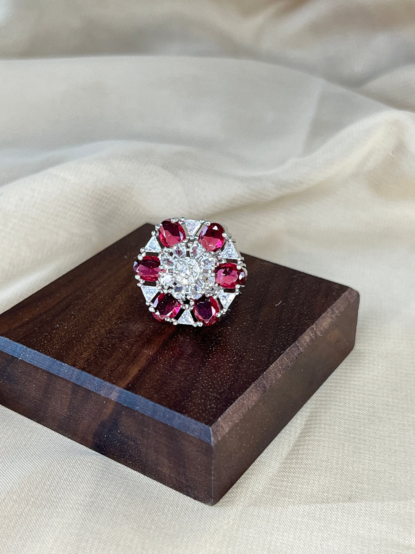 American Diamond Flower Adjustable Ring