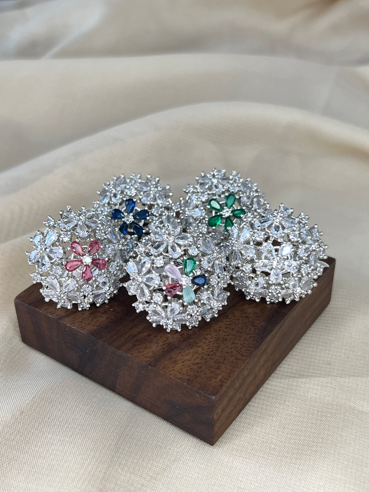 Flower American Diamond Adjustable Ring