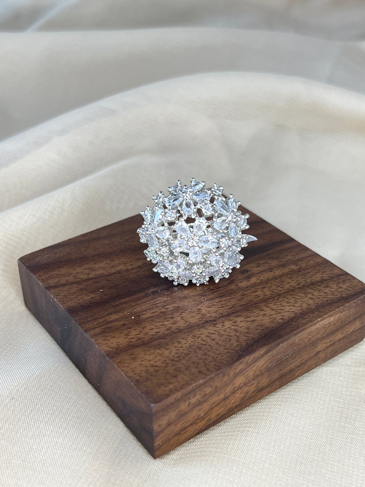Flower American Diamond Adjustable Ring
