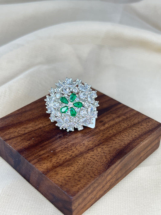 Flower American Diamond Adjustable Ring