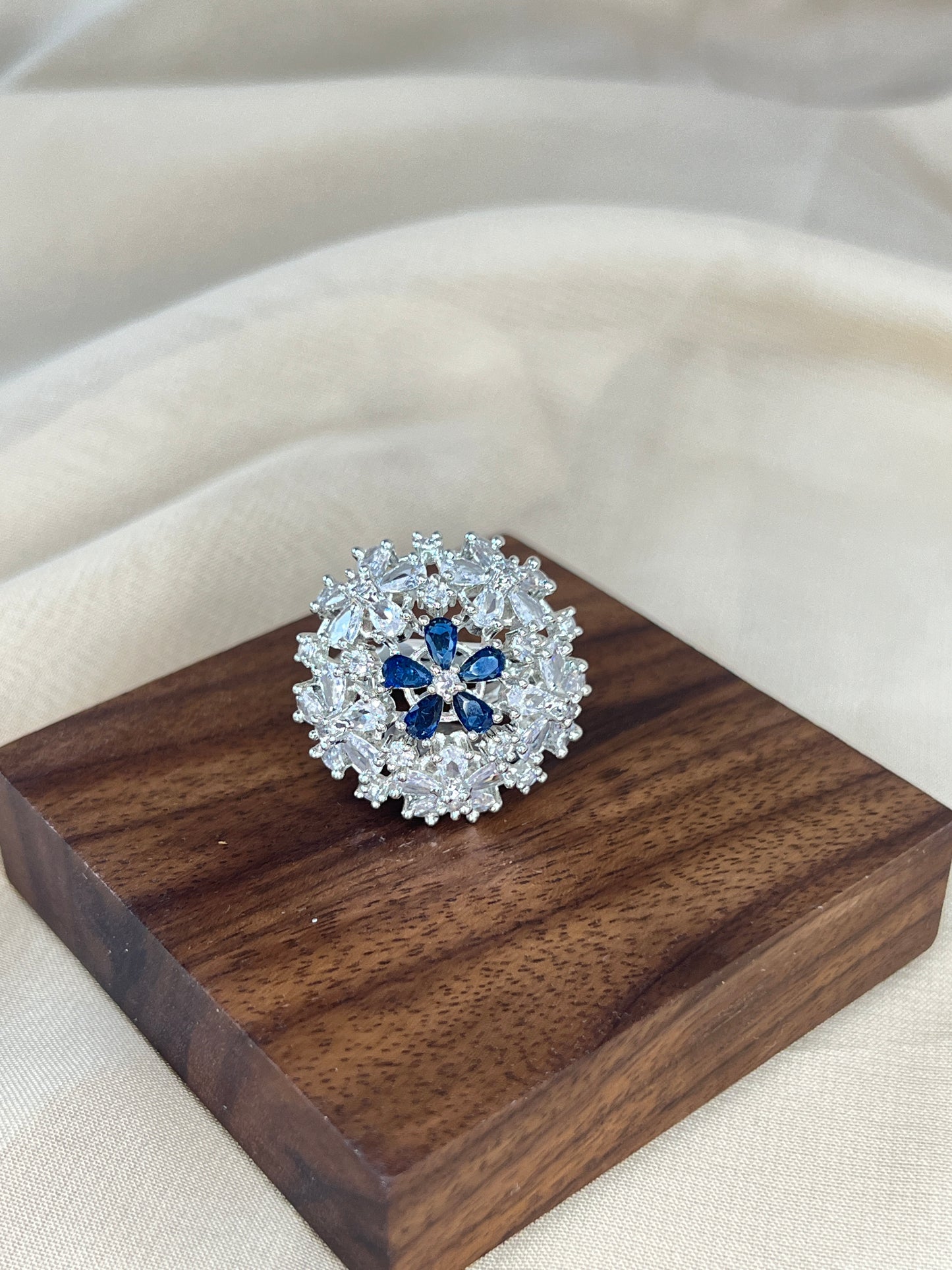Flower American Diamond Adjustable Ring