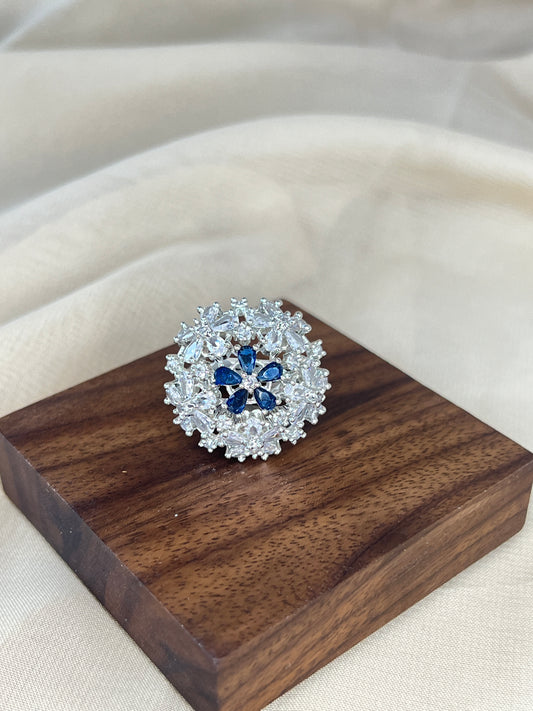 Flower American Diamond Adjustable Ring