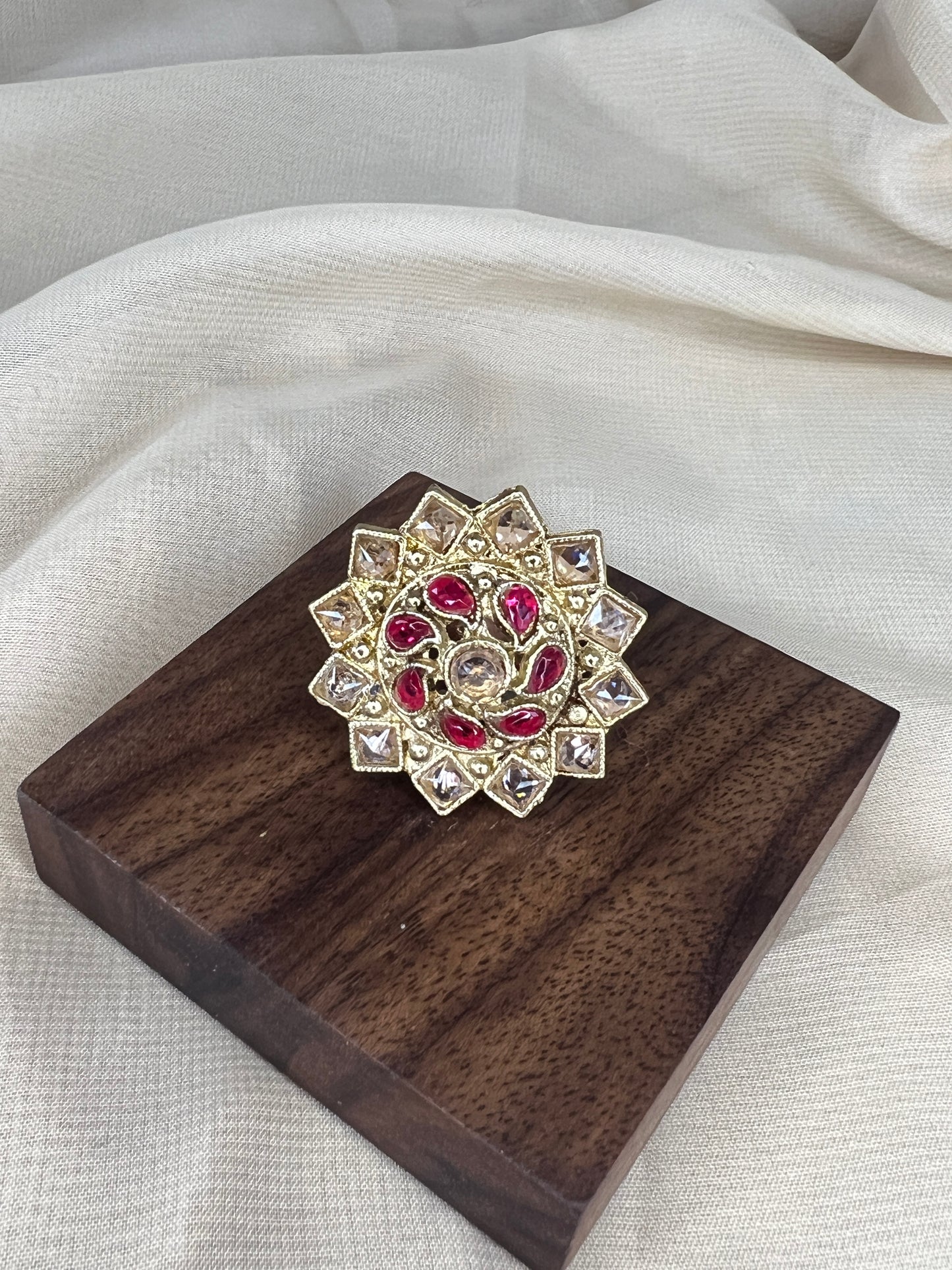 Polki Gold Adjustable Flower Ring