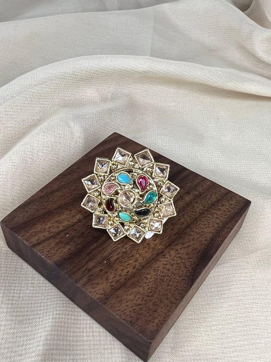Polki Gold Adjustable Flower Ring