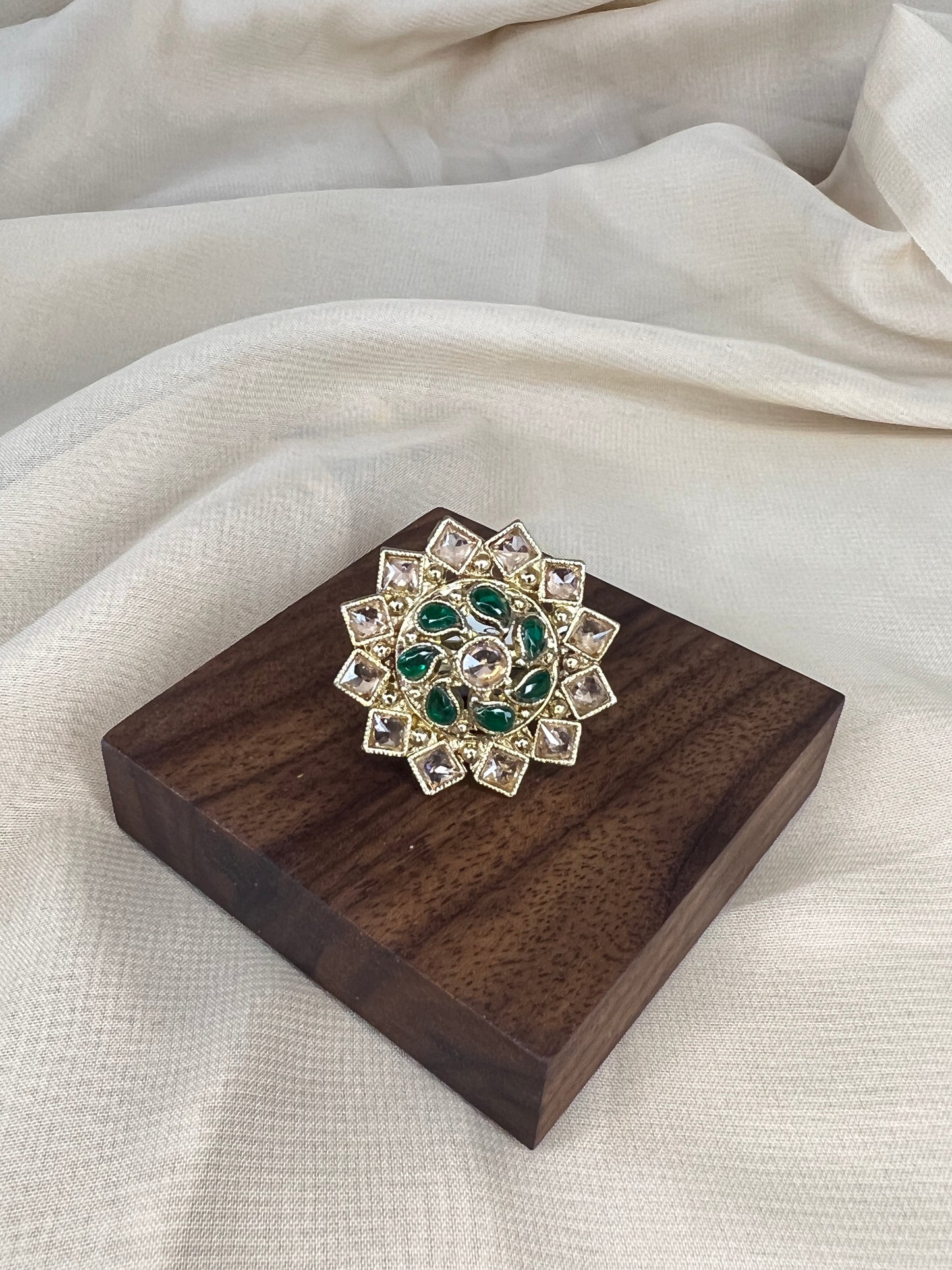 Polki Gold Adjustable Flower Ring