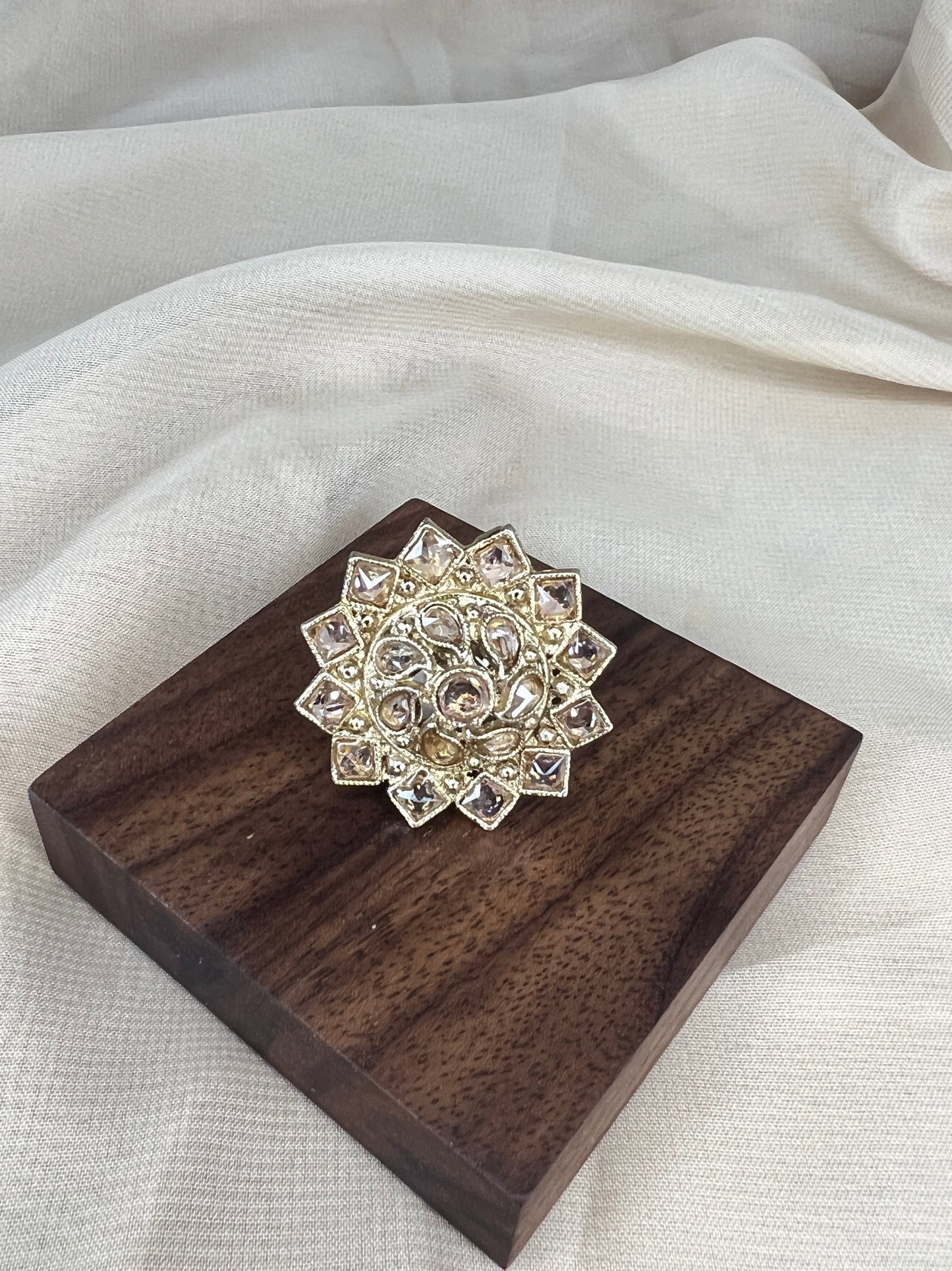 Polki Gold Adjustable Flower Ring