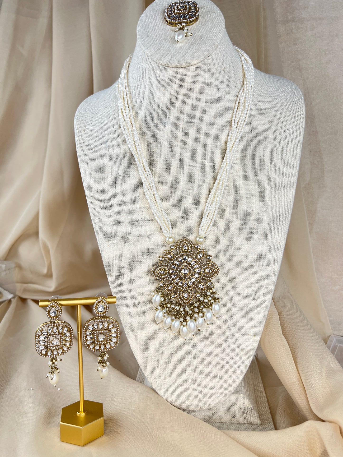Pearl Long Haar Necklace Set