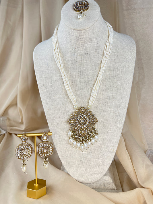 Pearl Long Haar Necklace Set