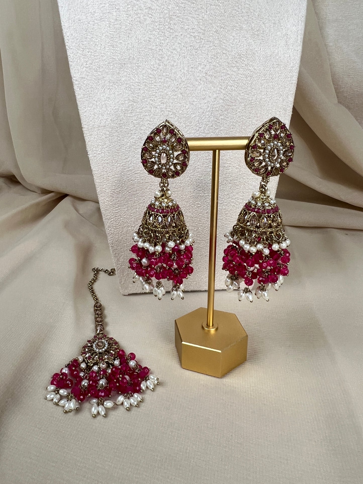 Nauratan Pearl Choker Set w/Jhumka Earrings