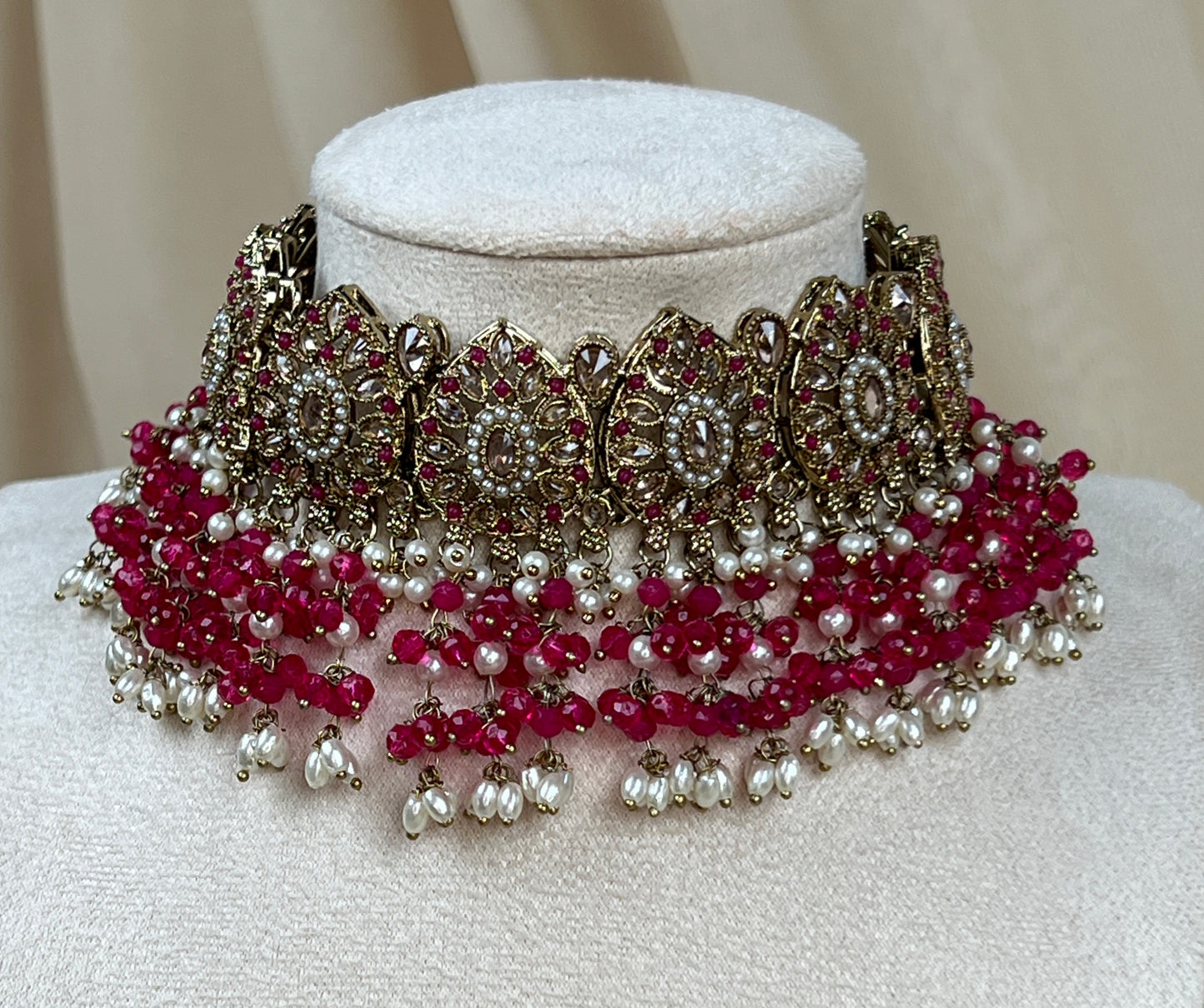 Nauratan Pearl Choker Set w/Jhumka Earrings