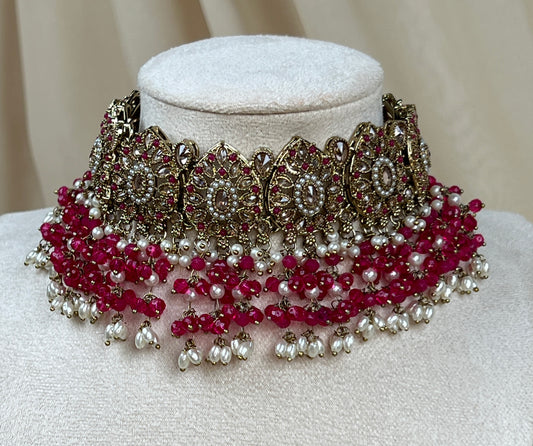 Nauratan Pearl Choker Set w/Jhumka Earrings