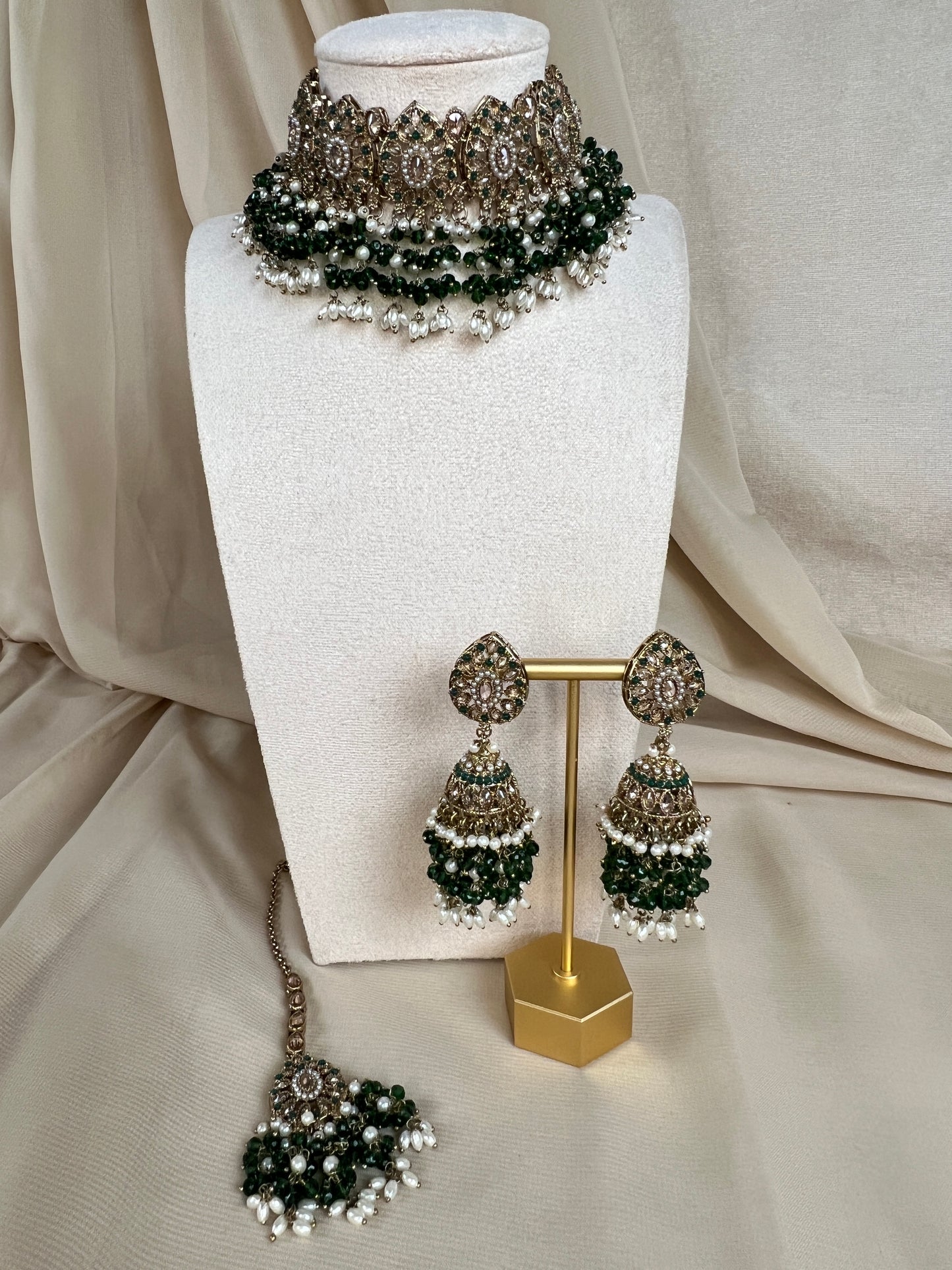 Nauratan Pearl Choker Set w/Jhumka Earrings