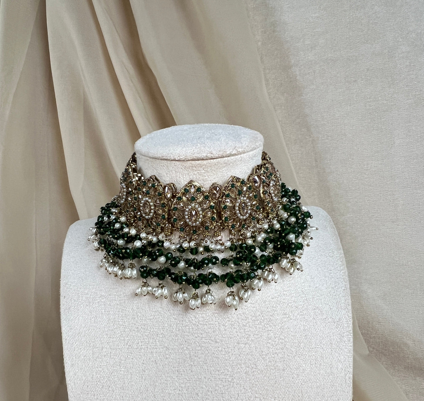 Nauratan Pearl Choker Set w/Jhumka Earrings