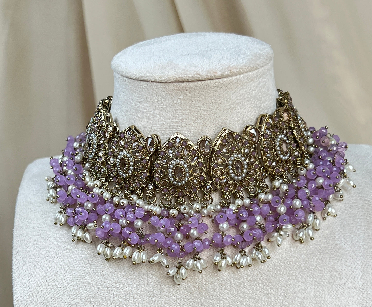 Nauratan Pearl Choker Set w/Jhumka Earrings