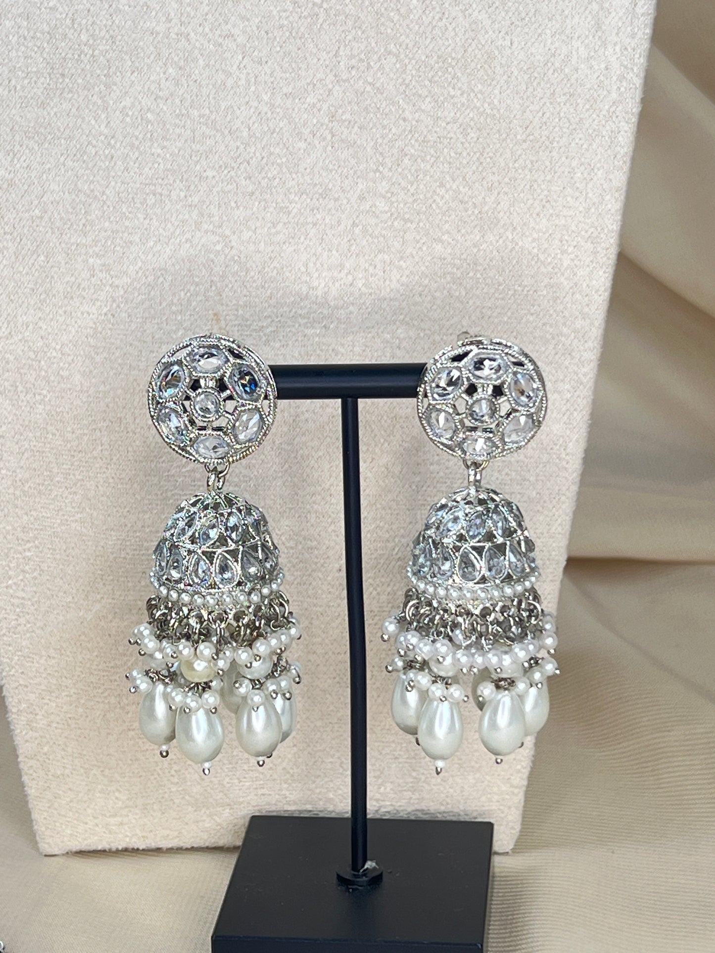 Silver Pearl Choker Set with Large Jhumka Earrings