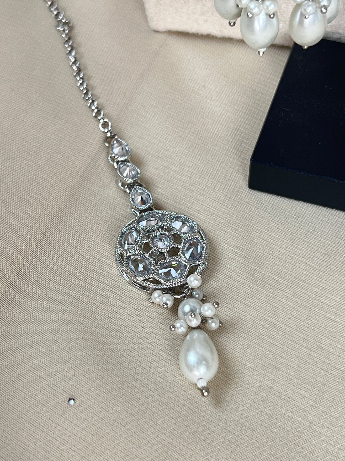 Silver Pearl Choker Set with Large Jhumka Earrings