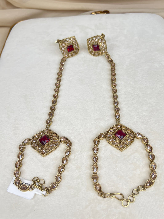 Maroon & Gold Hand Bracelet Haath Panja