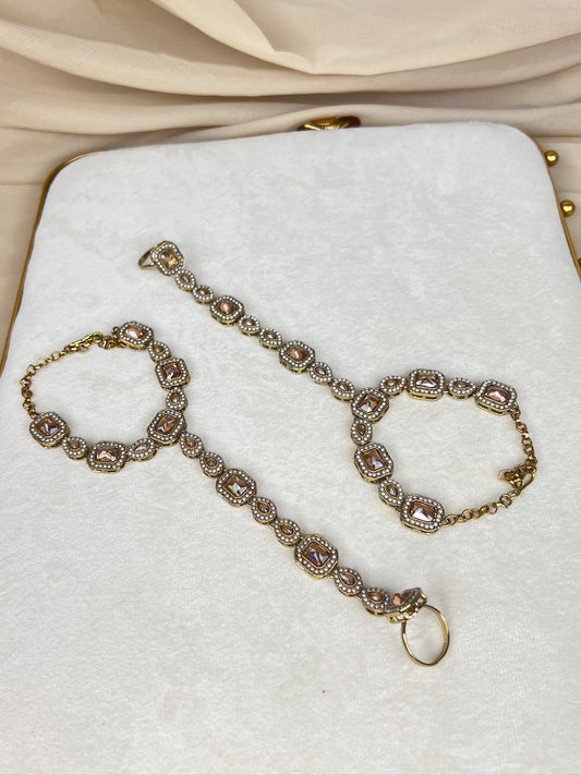 Nauratan Polki Hand Bracelet Ring Pair