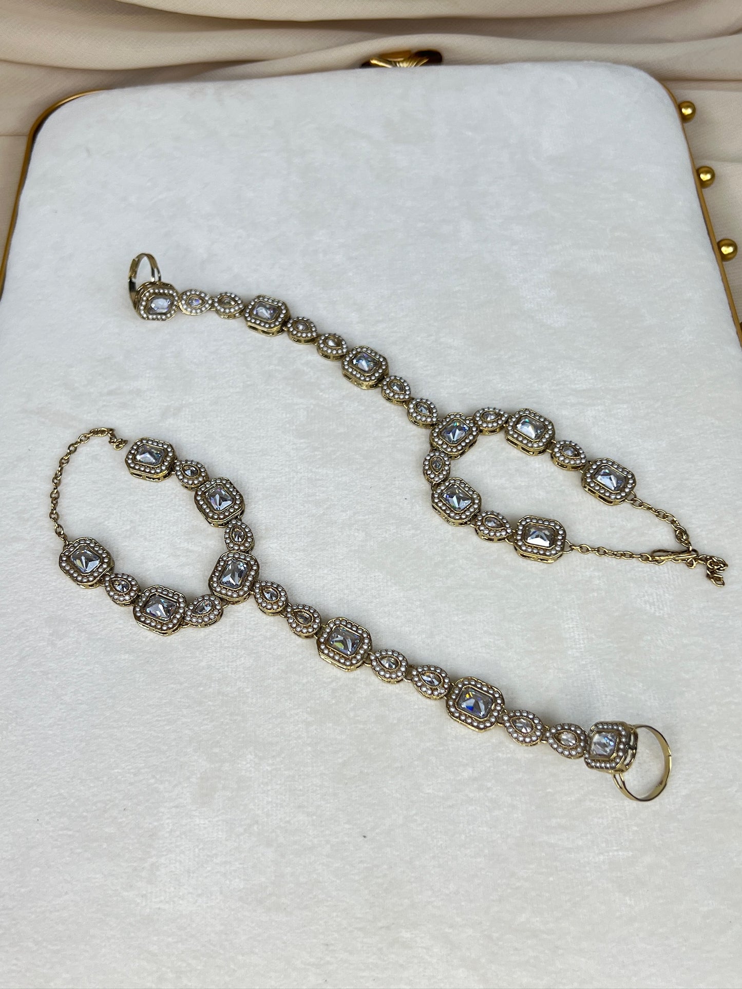 Nauratan Polki Hand Bracelet Ring Pair