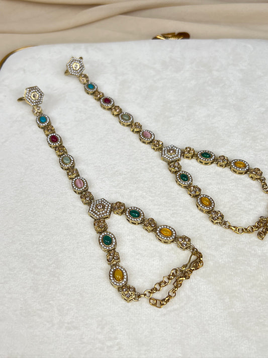 Nauratan Polki Hand Bracelet Ring Pair