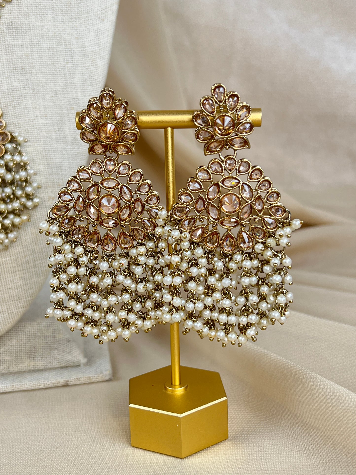 Large Long Polki Pearl Necklace Set