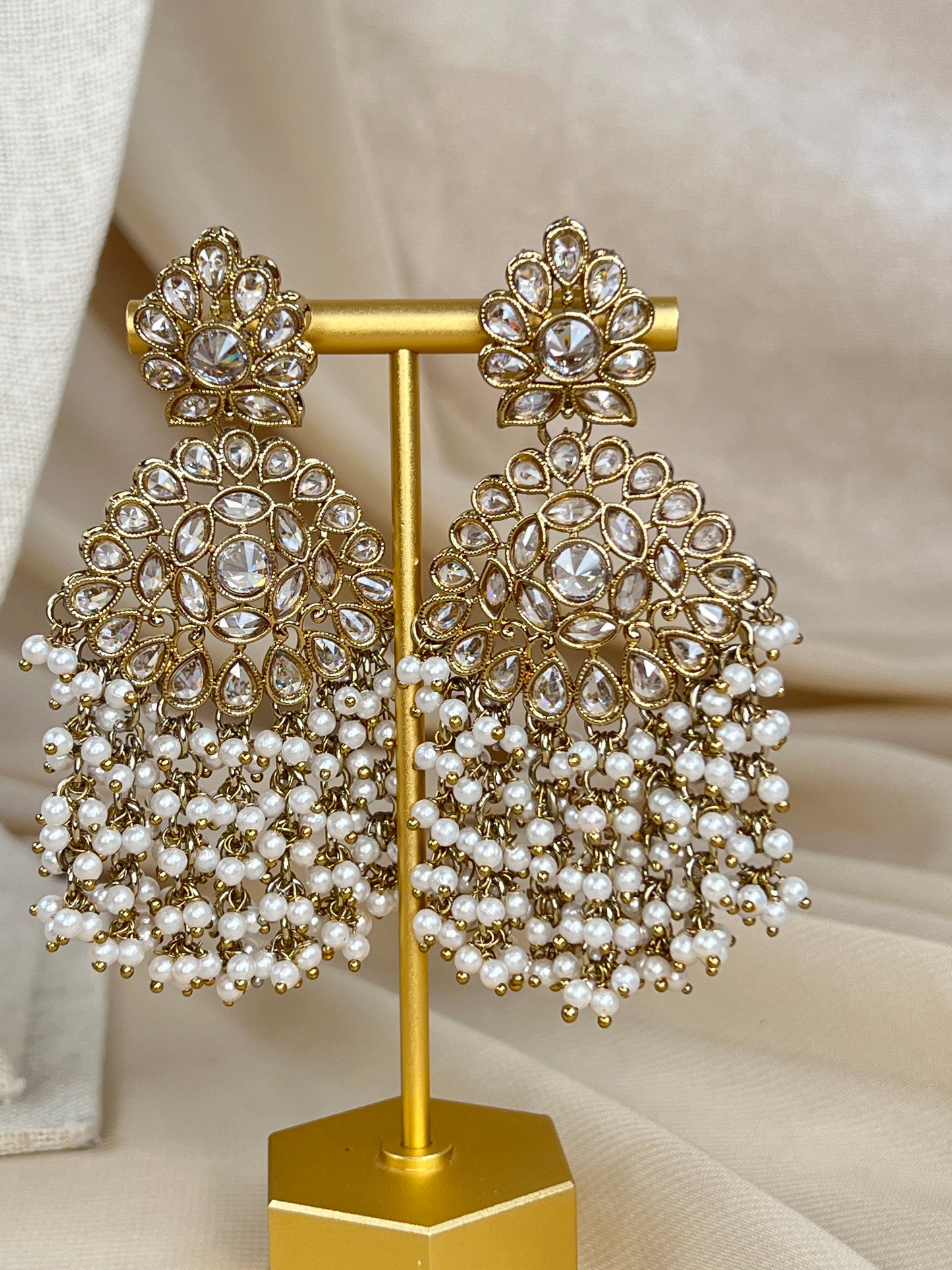 Large Long Polki Pearl Necklace Set