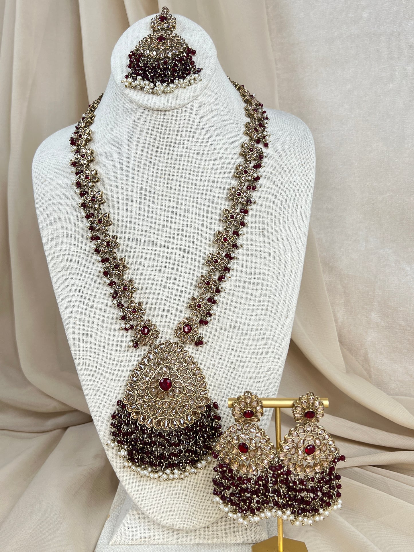 Large Long Polki Pearl Necklace Set
