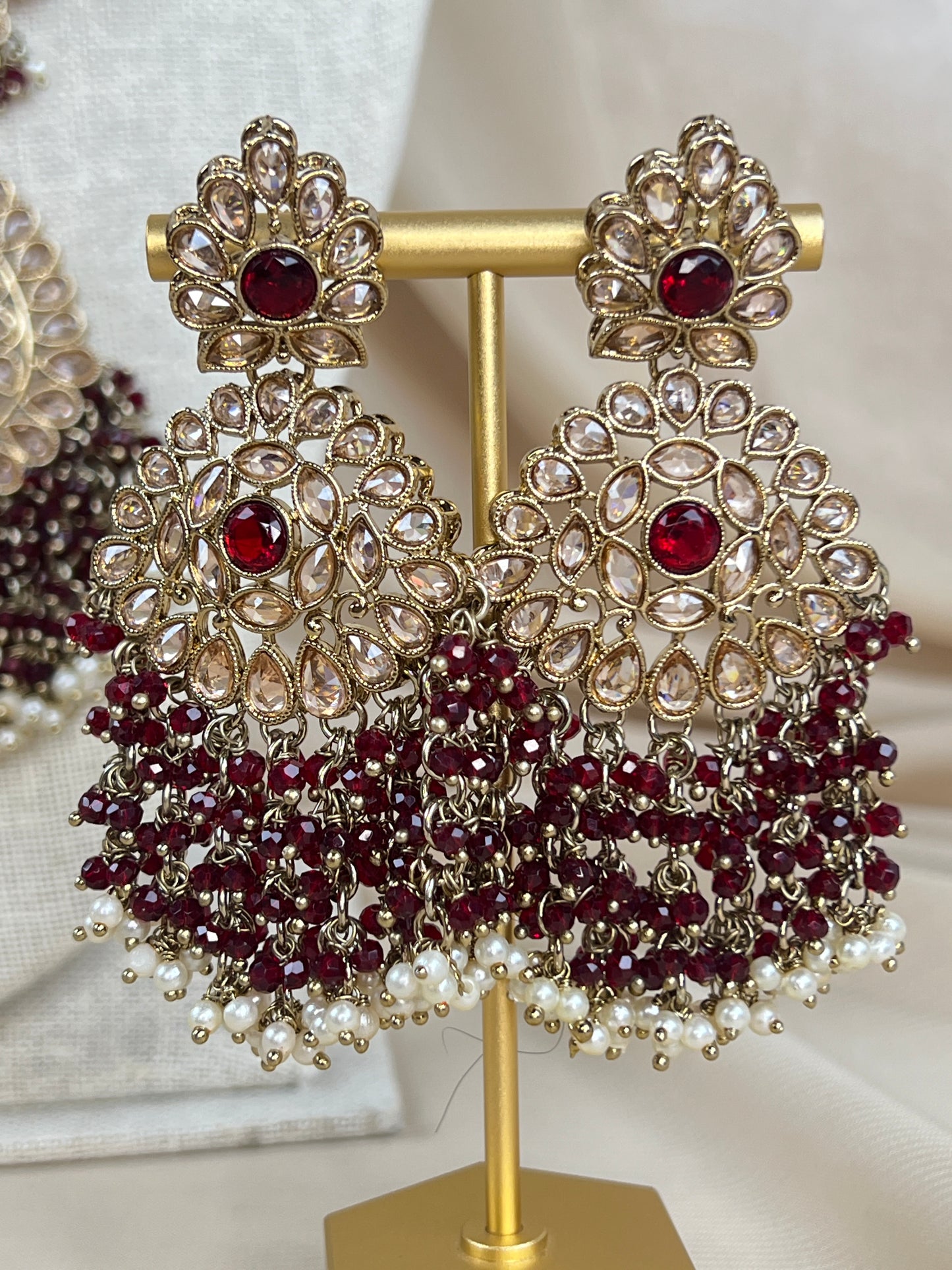 Large Long Polki Pearl Necklace Set