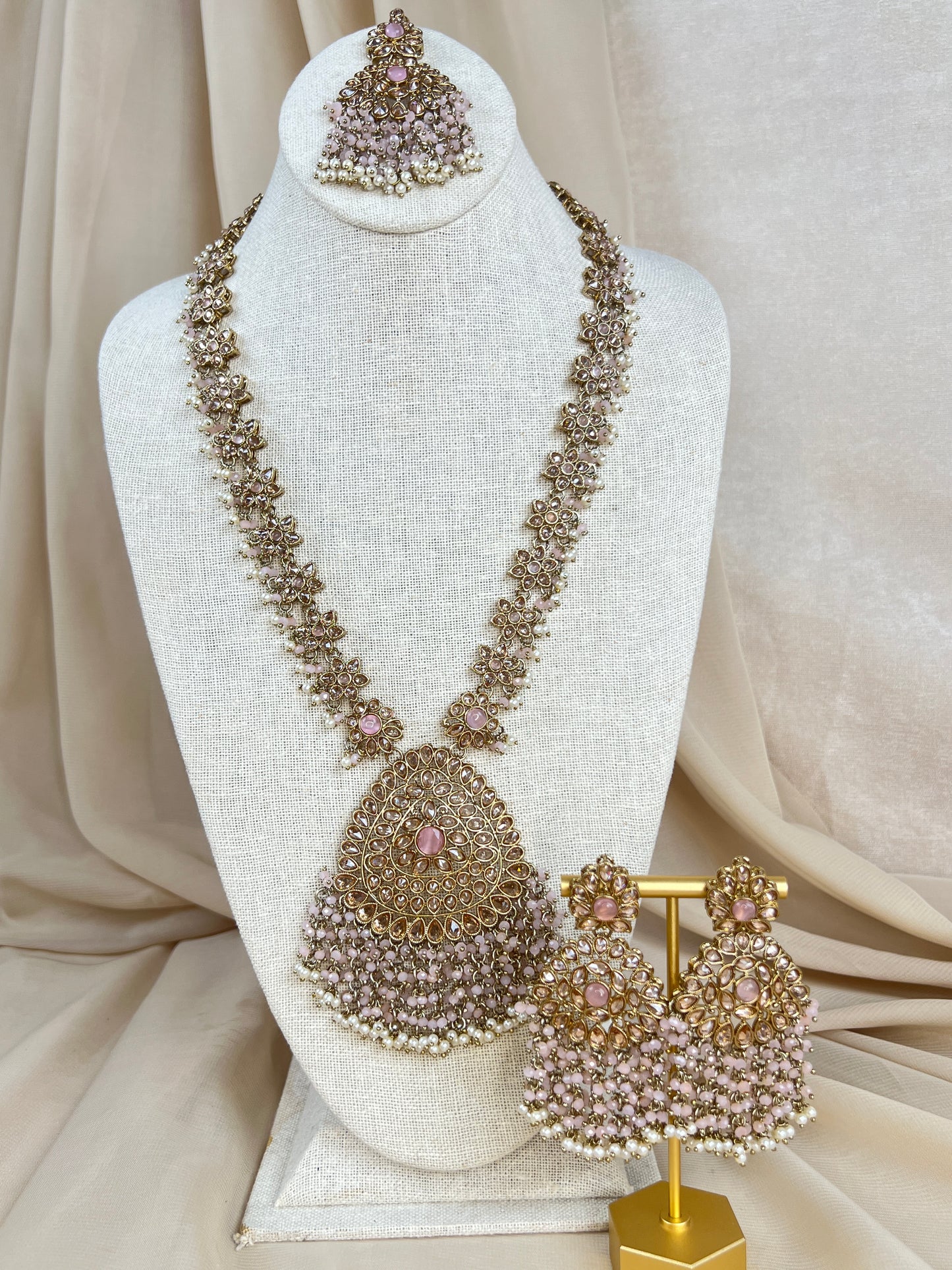 Large Long Polki Pearl Necklace Set