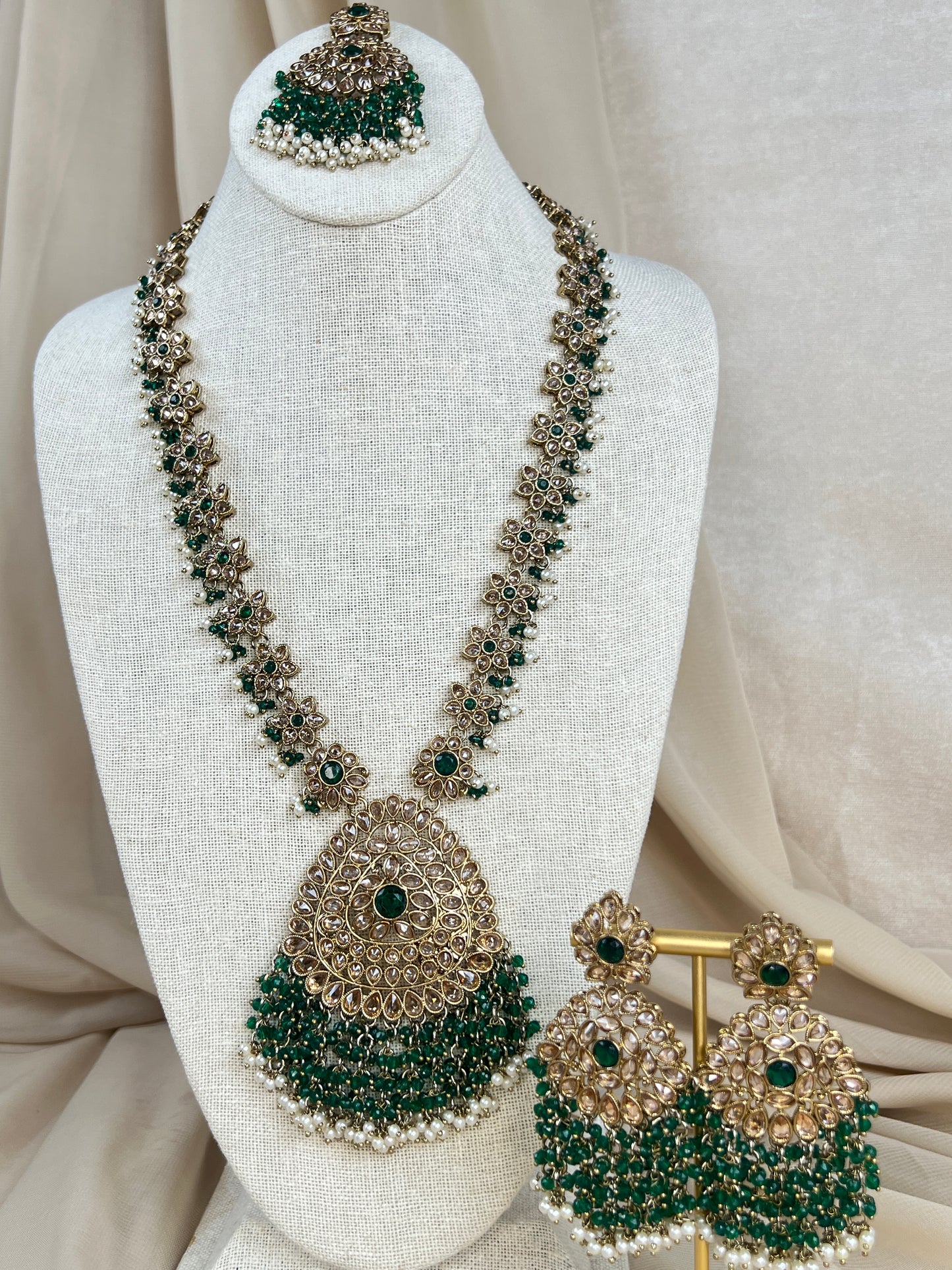 Large Long Polki Pearl Necklace Set