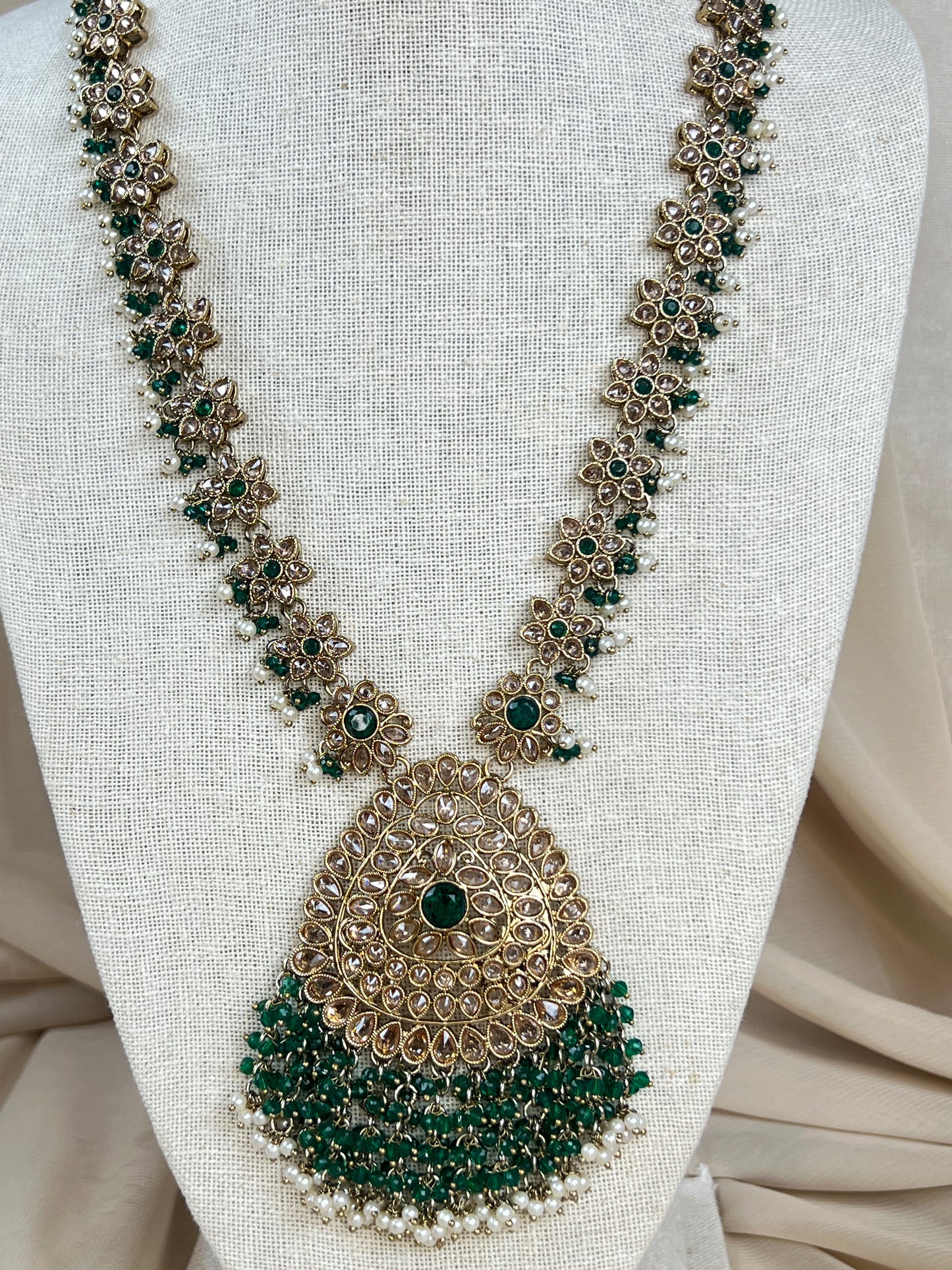 Large Long Polki Pearl Necklace Set
