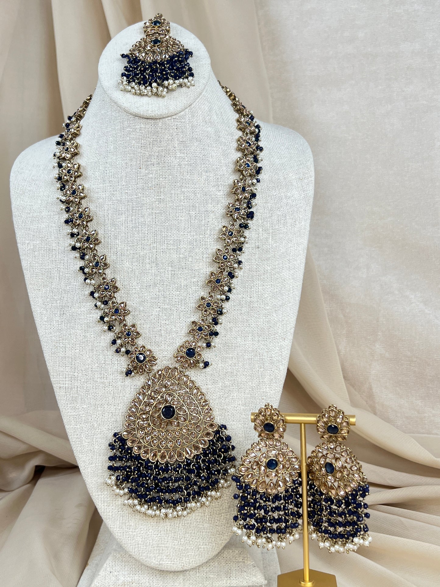 Large Long Polki Pearl Necklace Set