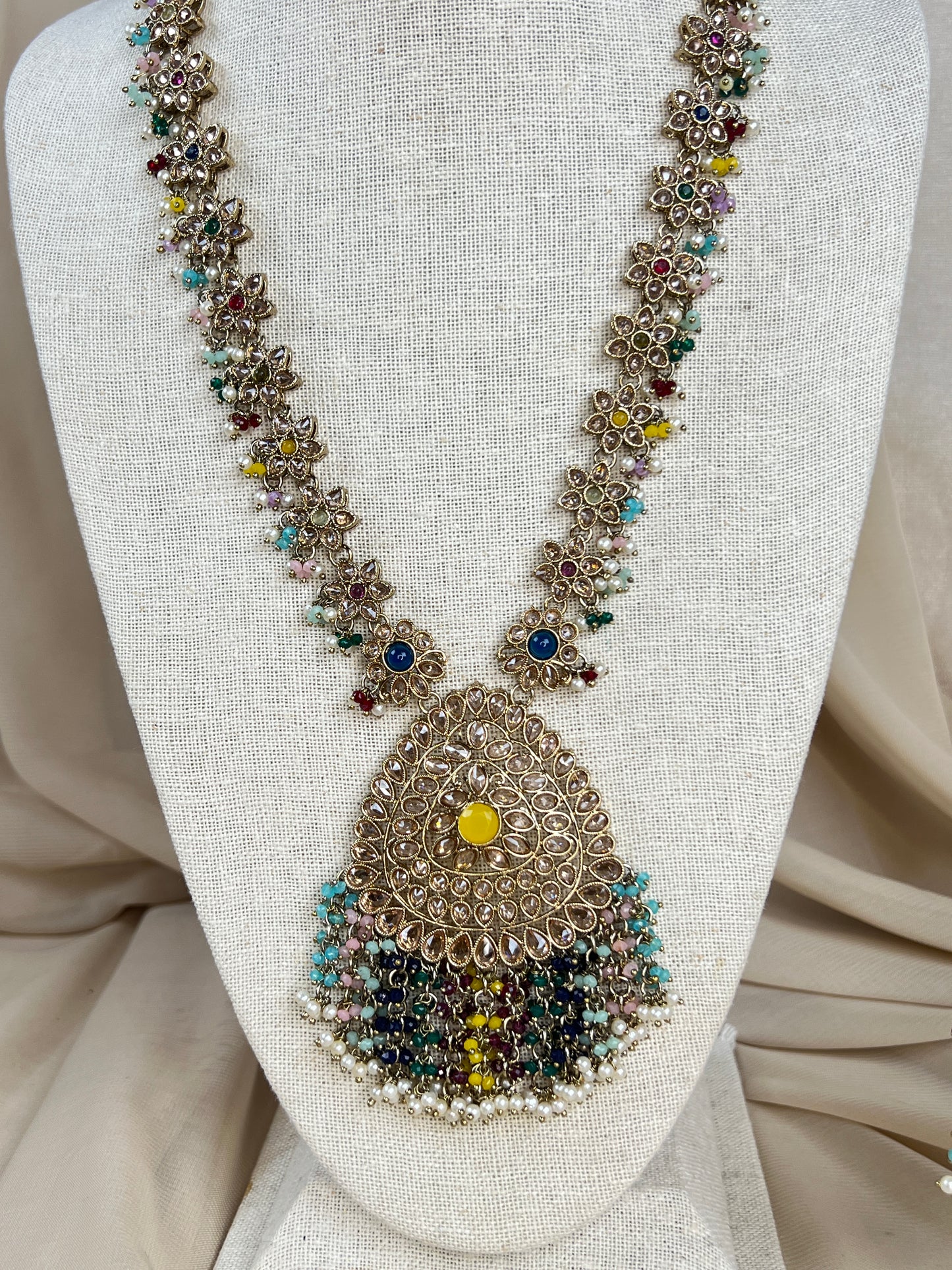 Large Long Polki Pearl Necklace Set