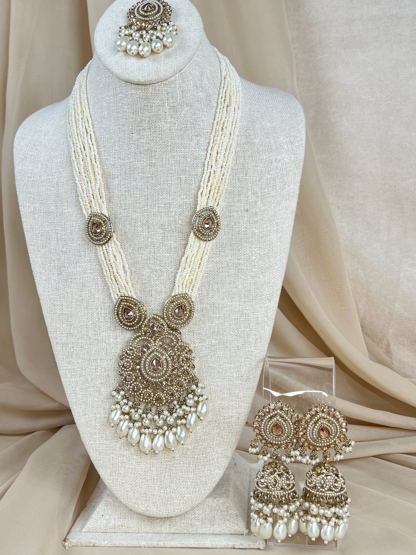Nauratan Large Long Polki | Pearl Mala | Haar Set