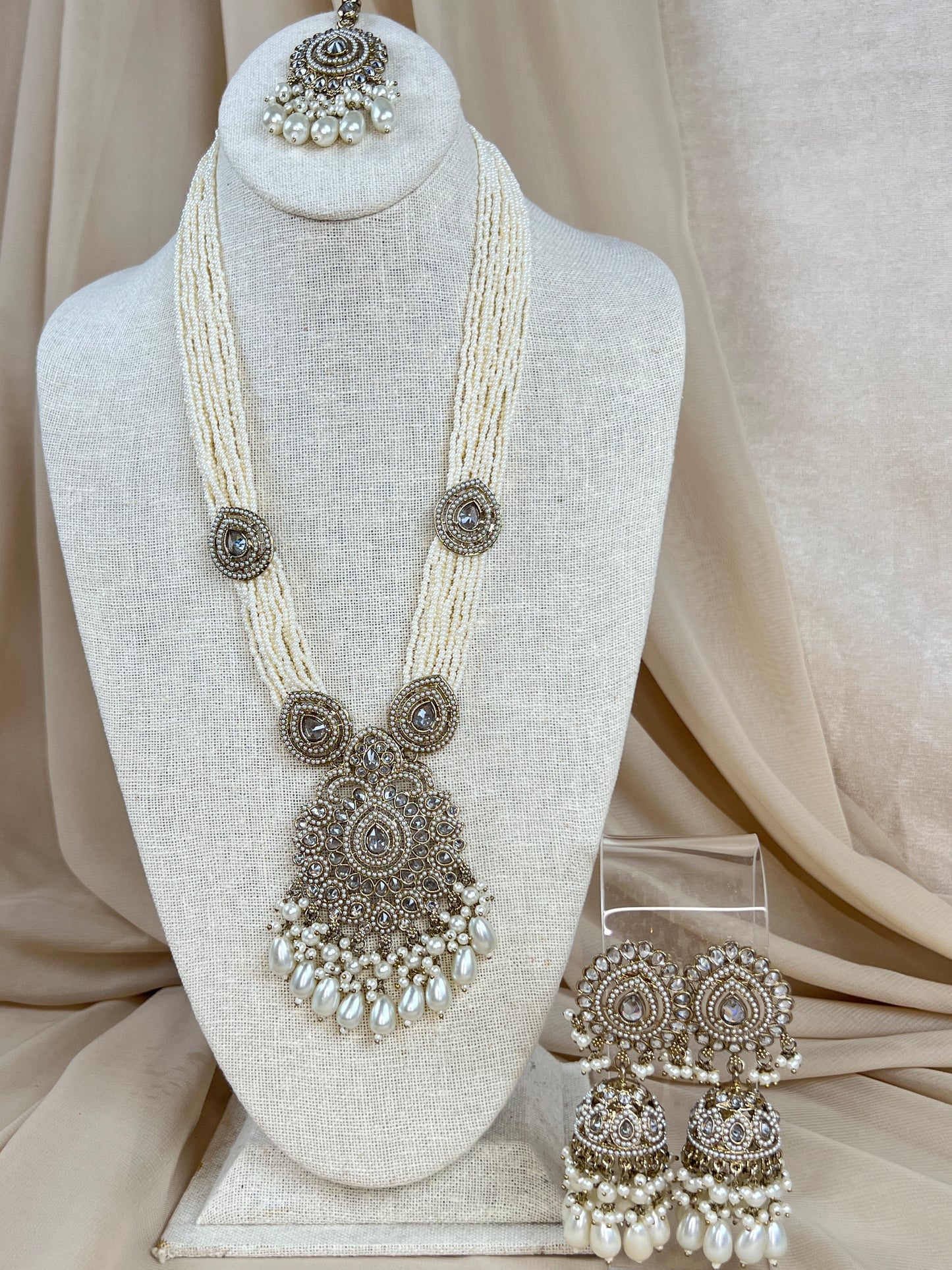 Nauratan Large Long Polki | Pearl Mala | Haar Set
