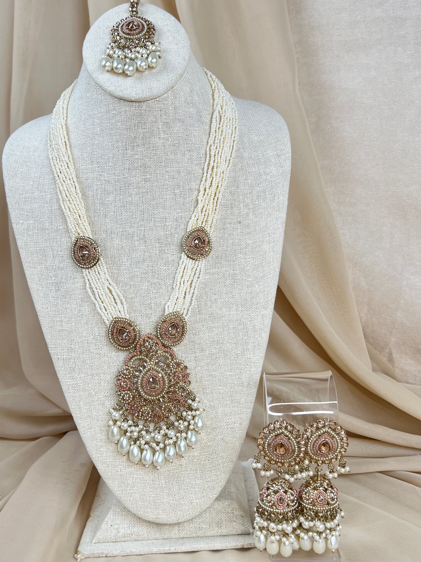 Nauratan Large Long Polki | Pearl Mala | Haar Set