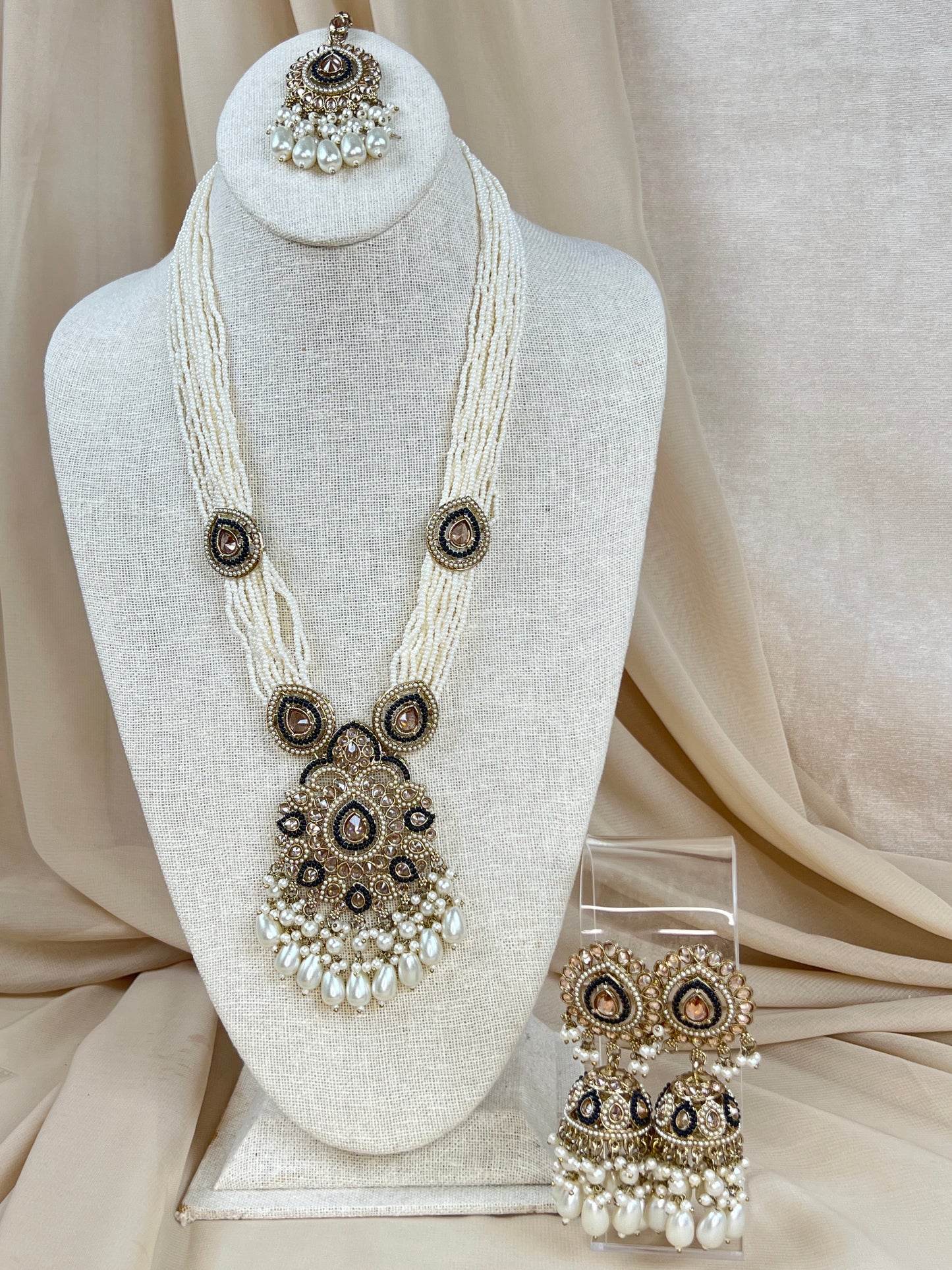 Nauratan Large Long Polki | Pearl Mala | Haar Set