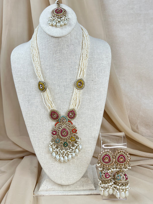 Nauratan Large Long Polki | Pearl Mala | Haar Set