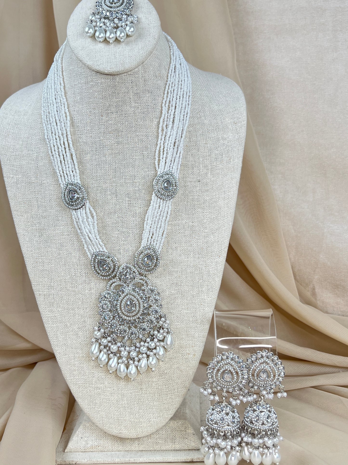 Nauratan Large Long Polki | Pearl Mala | Haar Set