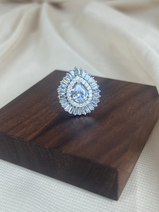 American Diamond | AD | Rose Gold |  Tear Drop Adjustable Ring