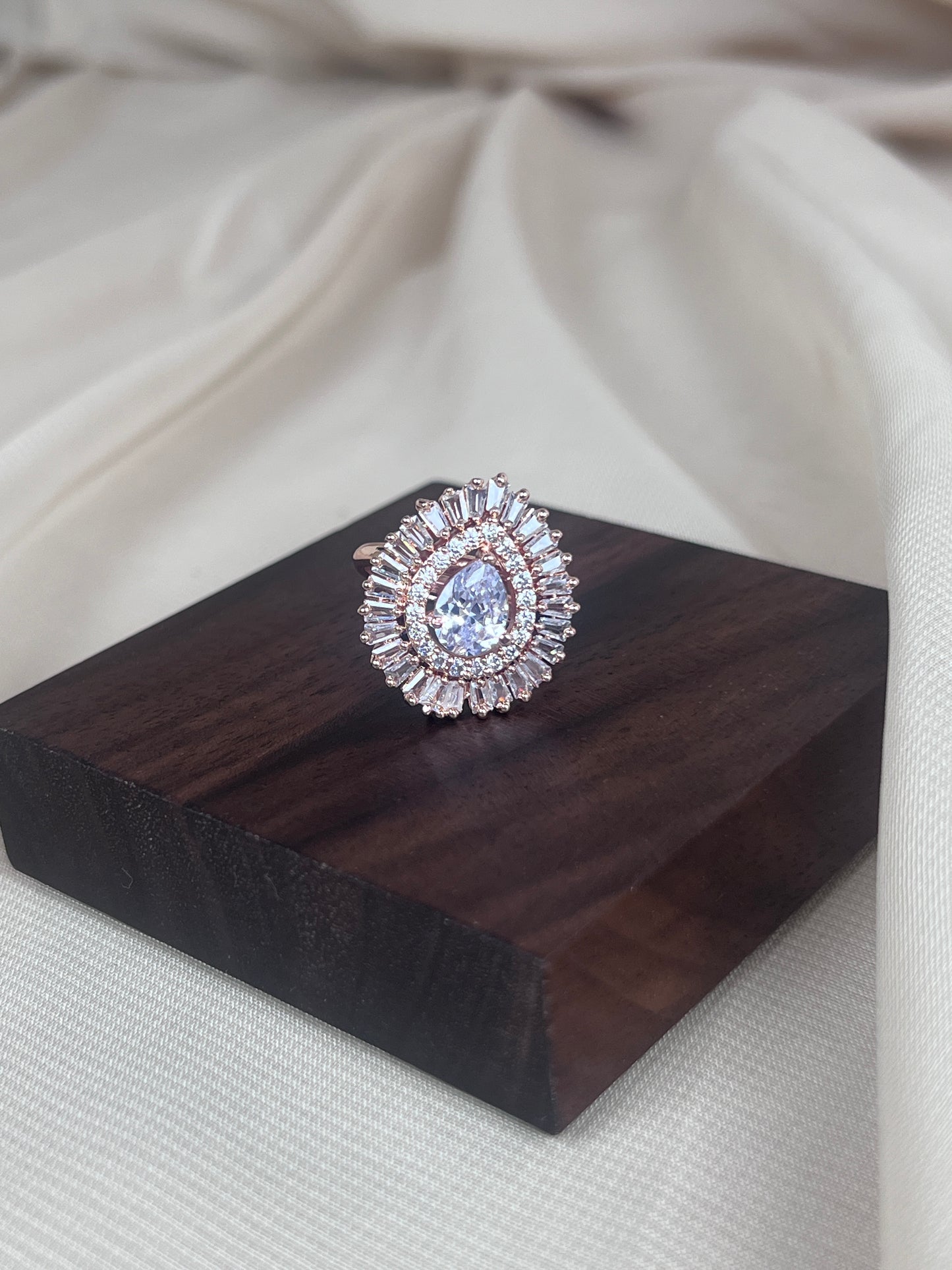 American Diamond | AD | Rose Gold |  Tear Drop Adjustable Ring