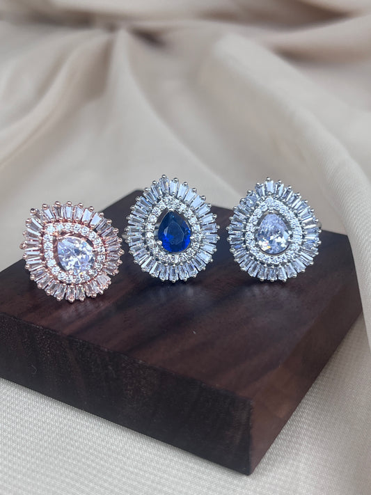 American Diamond | AD | Rose Gold |  Tear Drop Adjustable Ring