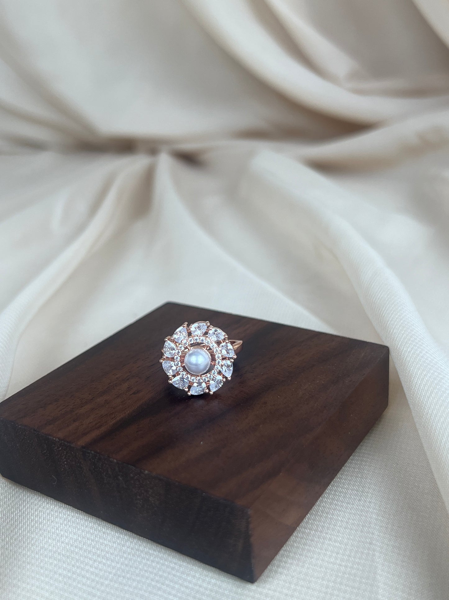American Diamond | AD | Pearl | Rose Gold Ring