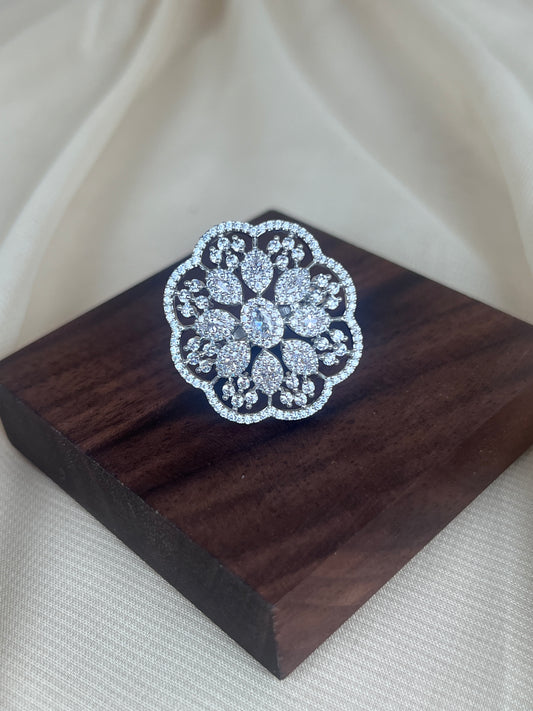 American Diamond | AD | Large Flower Ring | Rose Gold