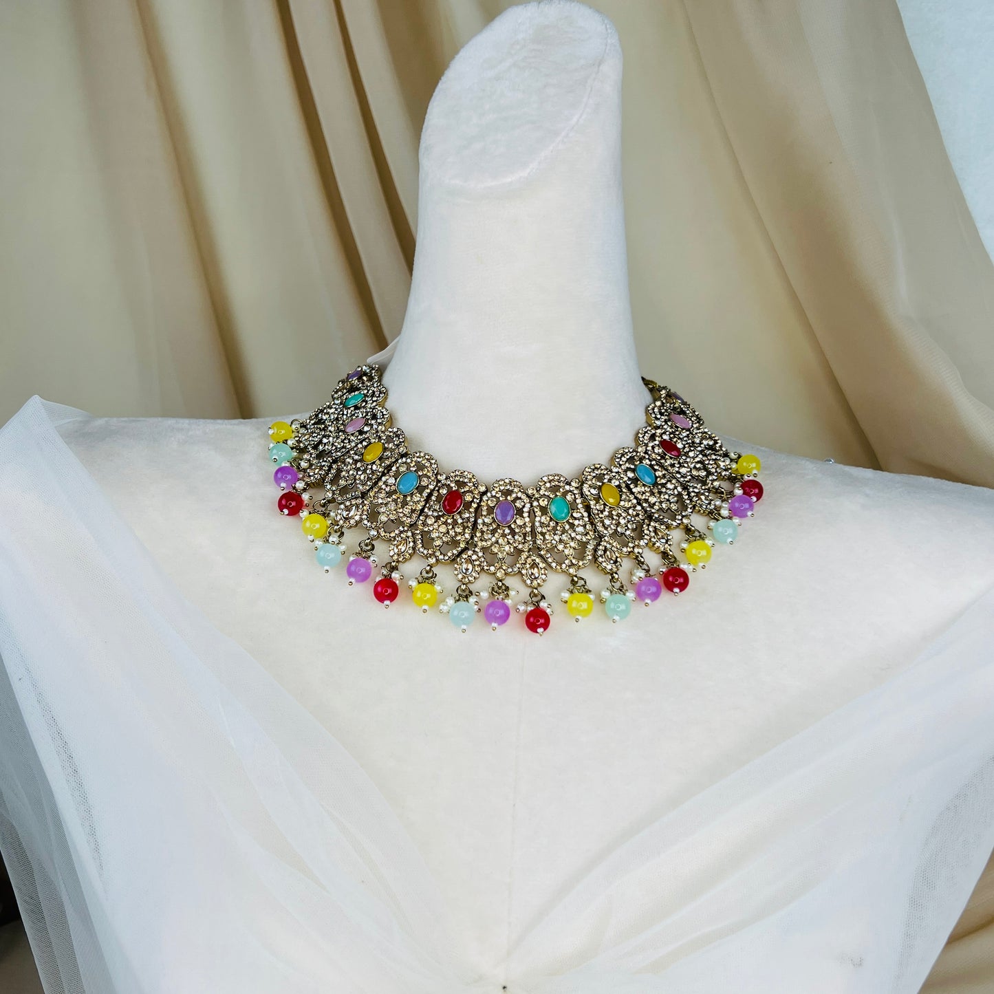 Pakistani Style Necklace Set with Pearl Earring Chains