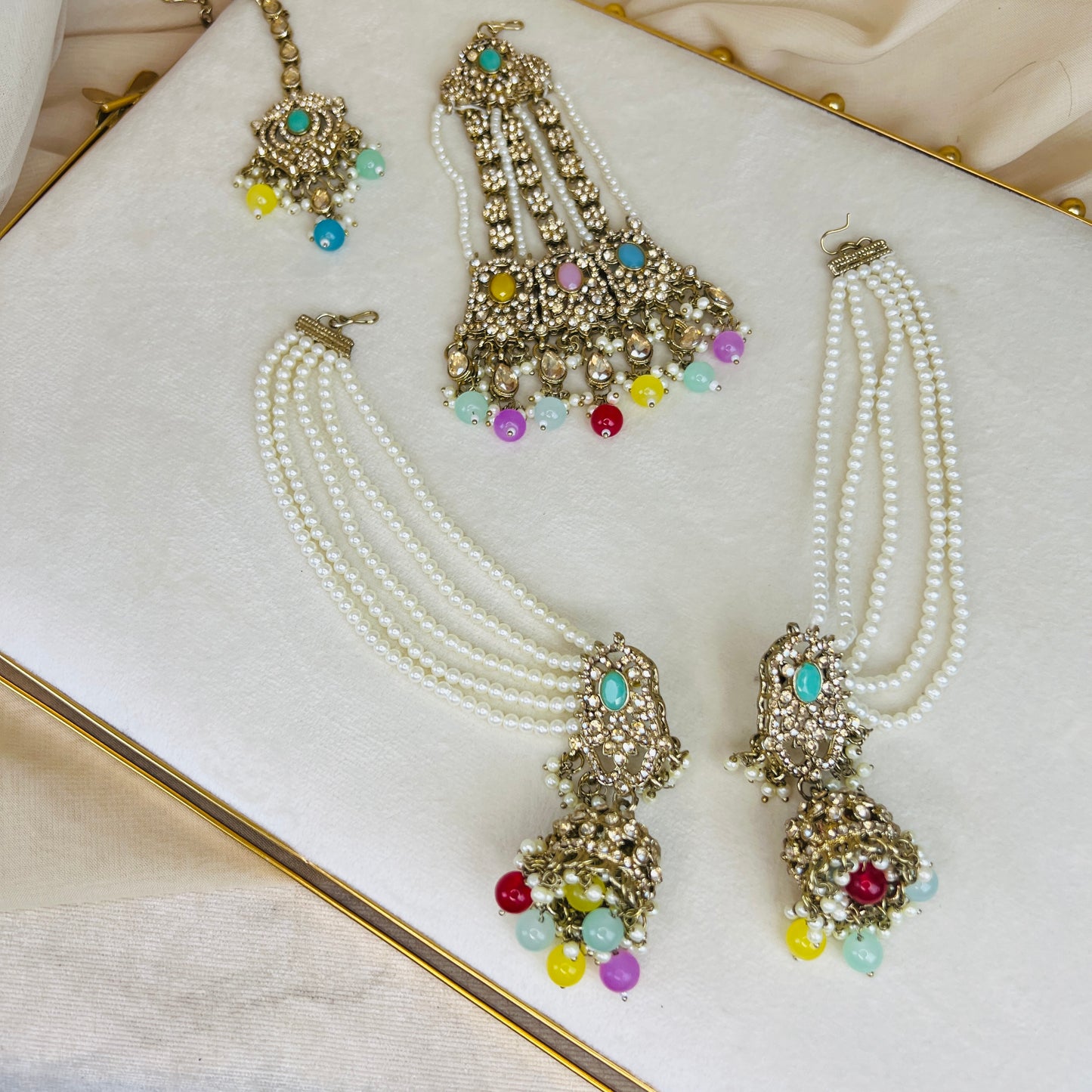 Pakistani Style Necklace Set with Pearl Earring Chains