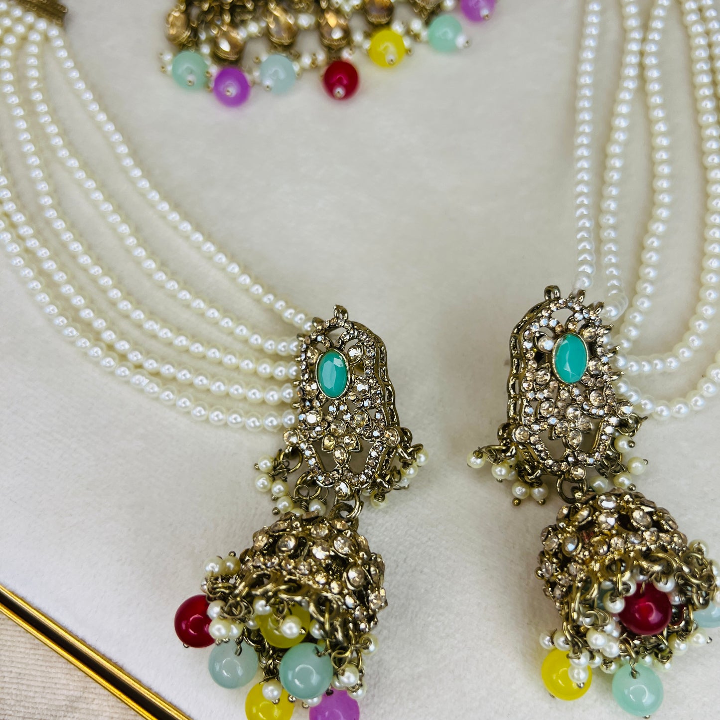 Pakistani Style Necklace Set with Pearl Earring Chains